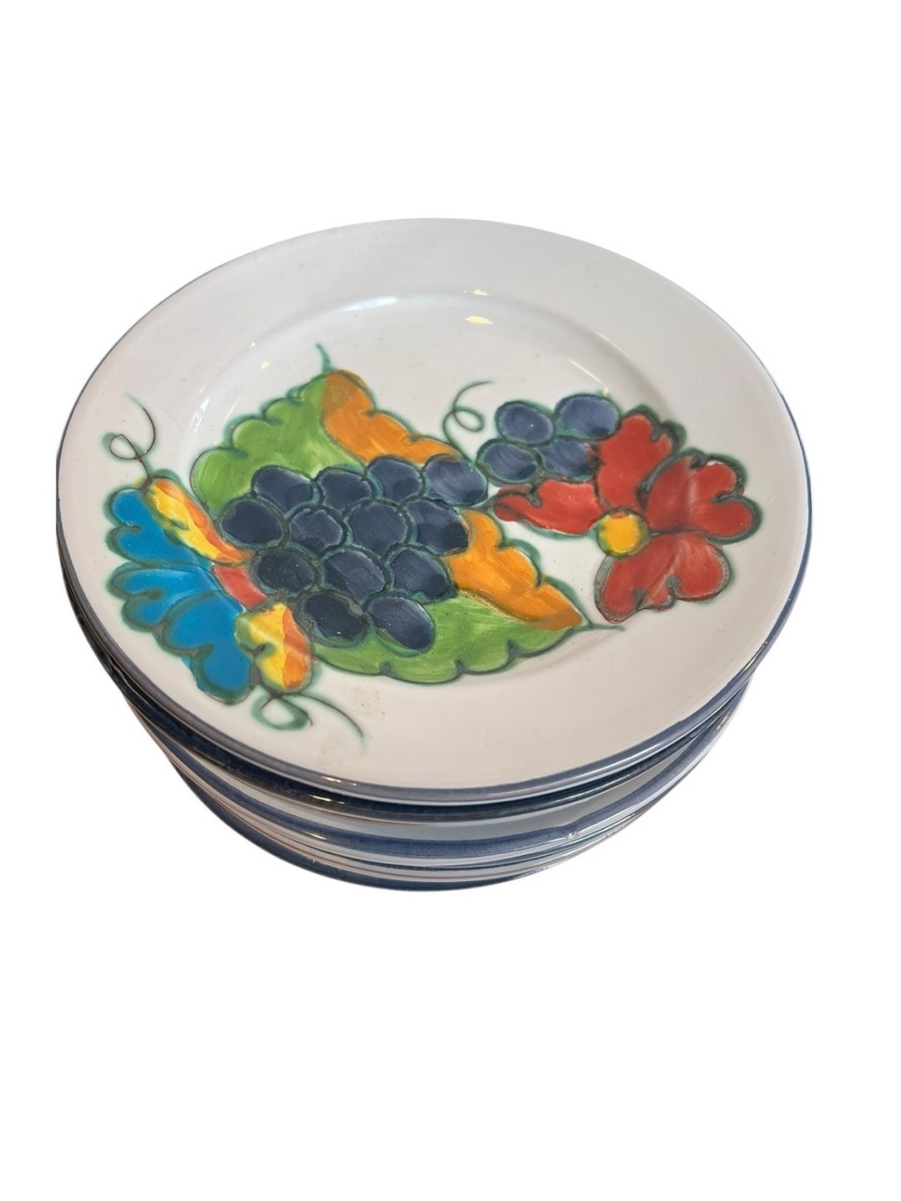 Vintage Himark Celina Set of 8 8” Plates Grapes Fruit Portugal Pottery